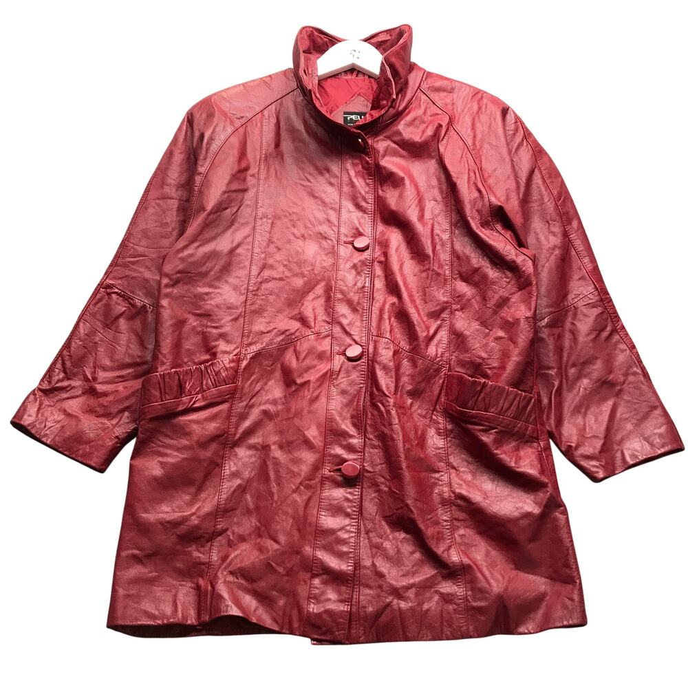 Pelle Petite Leather Lined Trench Coat Jacket Womens Medium Petite Red
